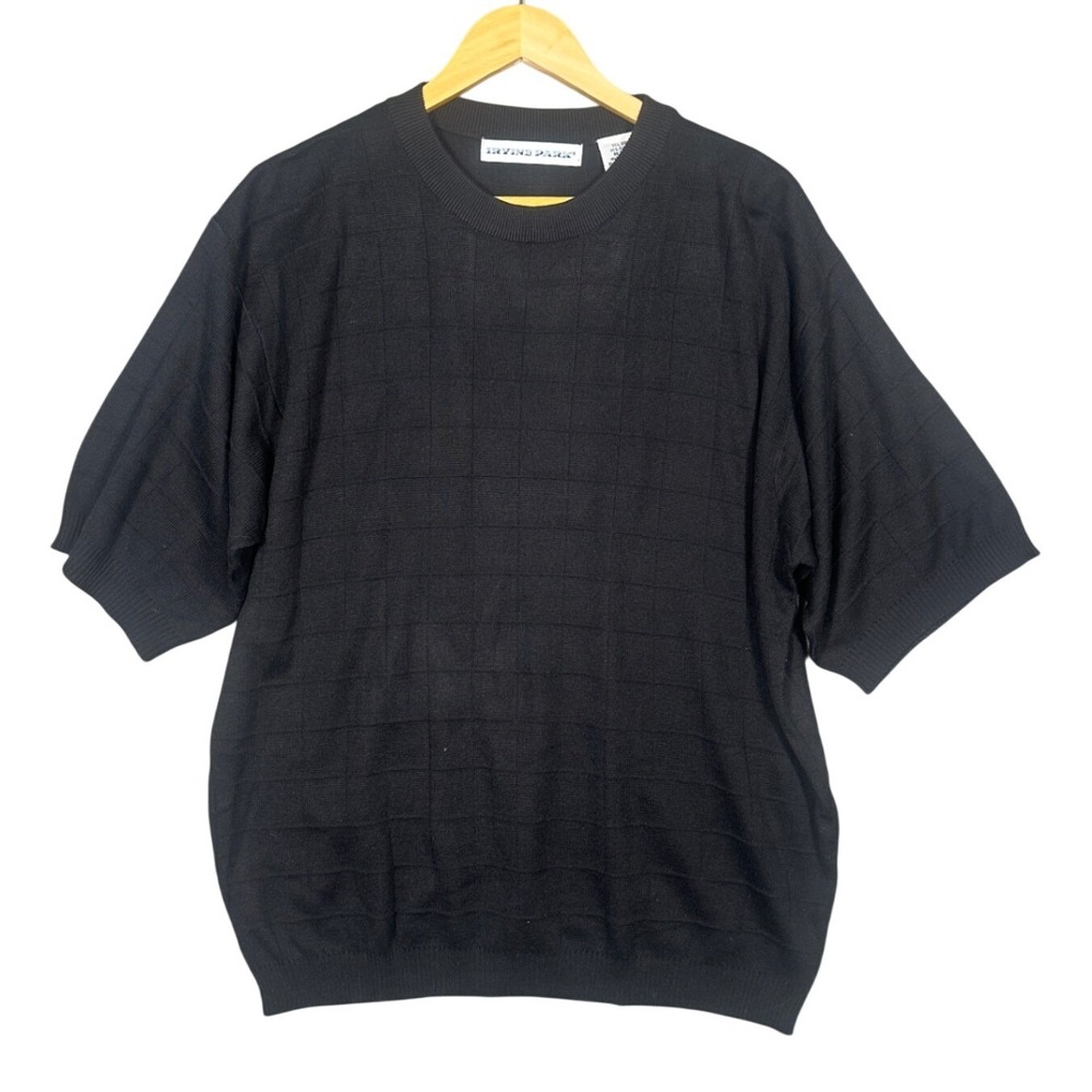 Irvine Park Mens Black Textured Grid Short Sleeve‎ Sweater XLG Silk Cotton Blend